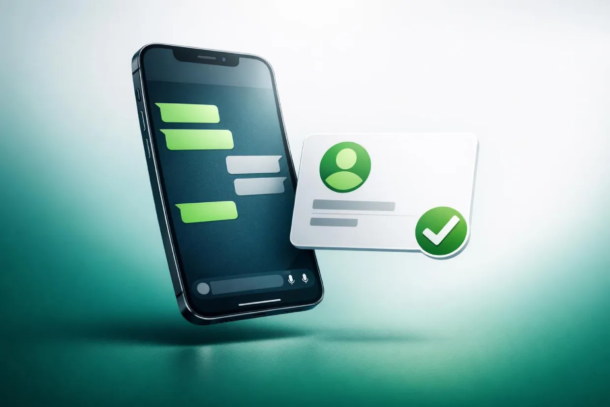 Lotus365 ID setup process through WhatsApp showing a phone with chat and digital ID card