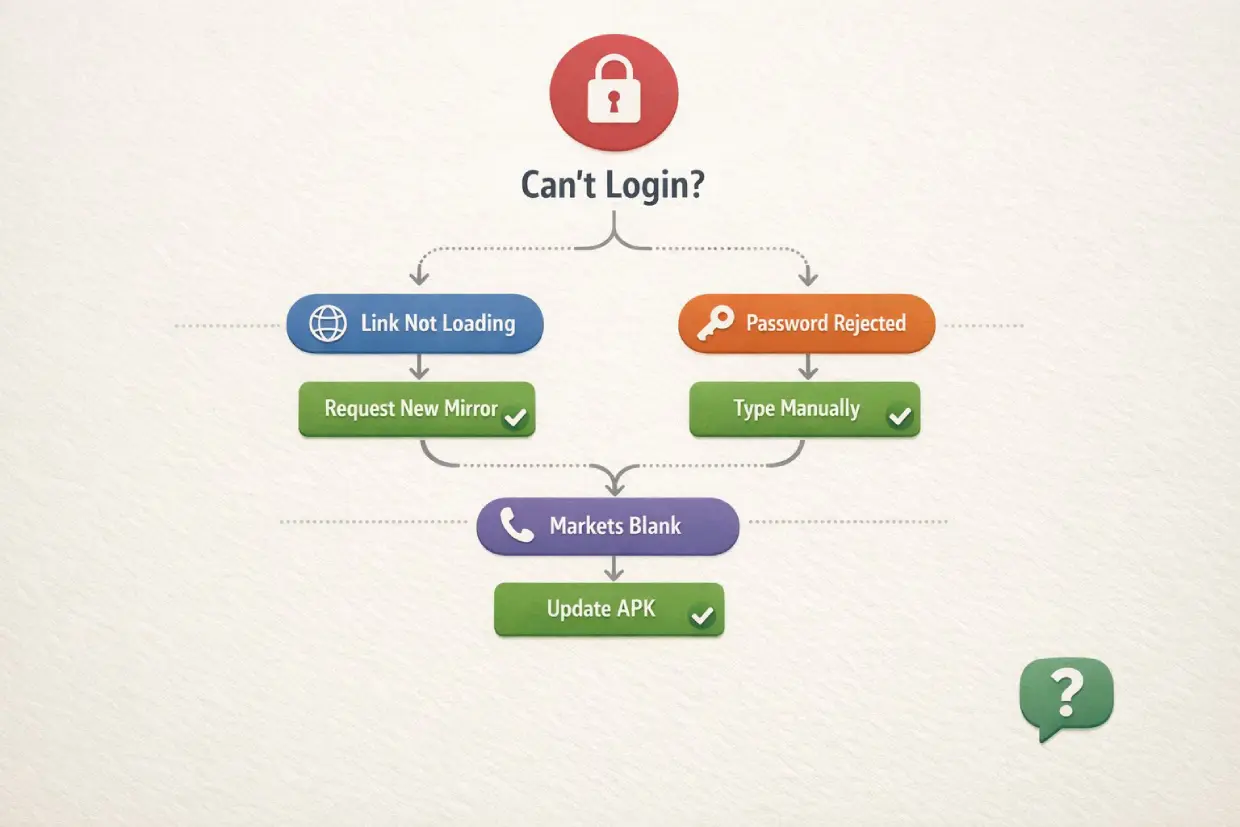 Lotus365 login troubleshooting flowchart showing common problems and quick fixes